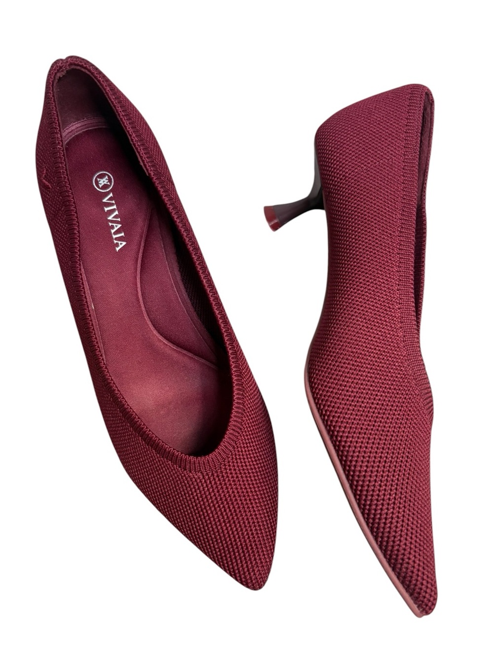 vivaia Pointed-Toe Kitten Heels burgundy knit women’s size 35 / US 5